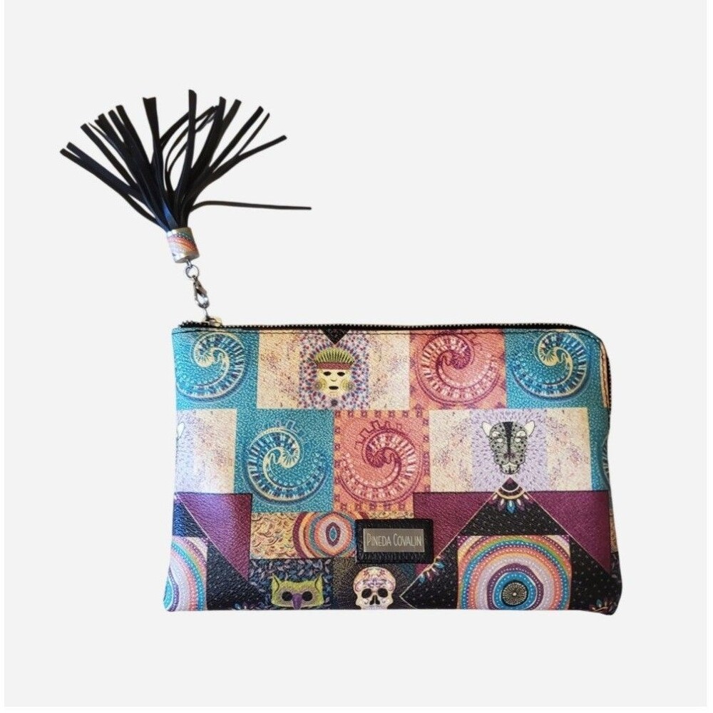 Pineda Covalin Patchwork Jaguar Mask Artisan Cosmetic Bag Pouch Day of the Dead